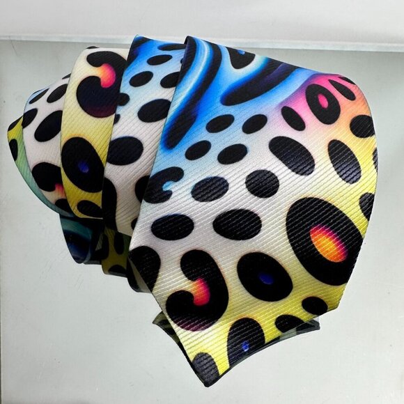 Tie Trippy Cheetah Leopard Rainbow Necktie Hippie Psychedelic Tie Dye Rave - Picture 5 of 8